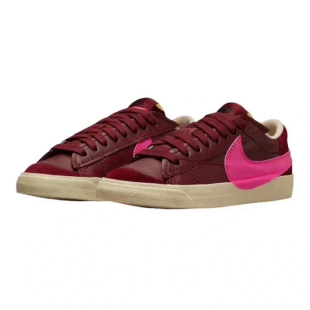 Nike Blazer Low '77 Jumbo Burgundy Hot Pink Leather Sneakers Sz 5 Women's Retro - Picture 1 of 6